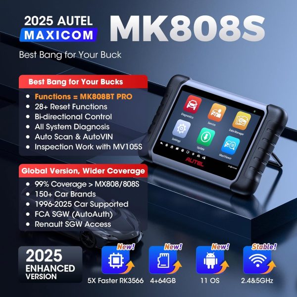 Autel Scanner MaxiCOM MK808S: 2025 Bidirectional Tool as MK808BT Pro MX808S M808Z